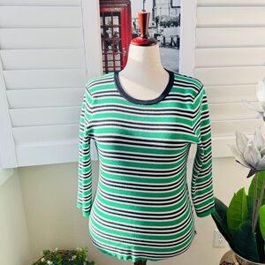 Tommy Hilfiger. Size L.  Green & Black Striped Ribbed Knit Sweater